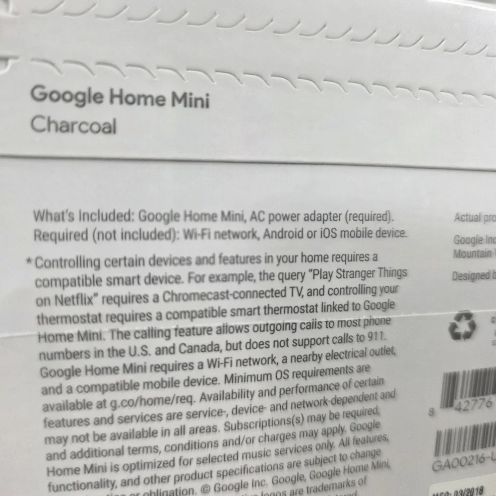 Google Home Mini - Charcoal (GA00216-US) Brand New Sealed